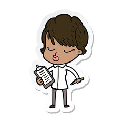 sticker of a cartoon woman with eyes shut