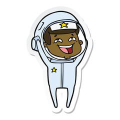 sticker of a cartoon laughing astronaut