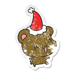 christmas distressed sticker cartoon of kawaii bear