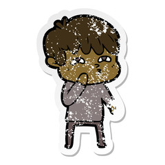 distressed sticker of a cartoon curious man