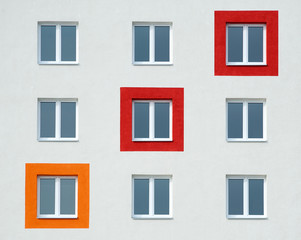 Bright facade, residential building with large Windows