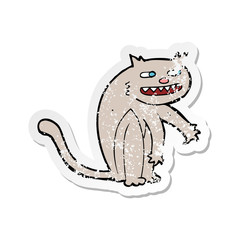 retro distressed sticker of a cartoon happy cat