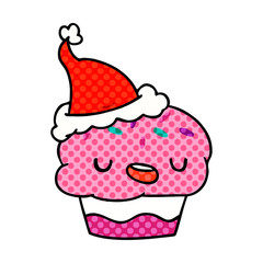 christmas cartoon of kawaii cupcake