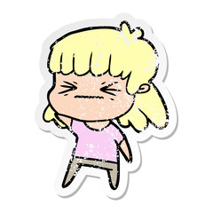 distressed sticker of a cartoon woman