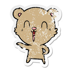 distressed sticker of a happy cartoon bear