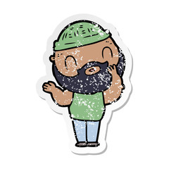 distressed sticker of a cartoon bearded man