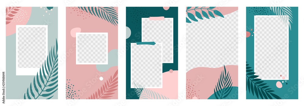 Poster vector set of abstract creative backgrounds in minimal trendy style with copy space for text and pho