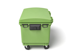 3d rendering of green trash bin isolated on white background