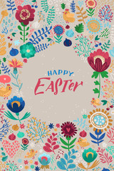 Fototapeta na wymiar Happy Easter modern brush calligraphy. Ink illustration. Isolated on floral background. - Vector illustration
