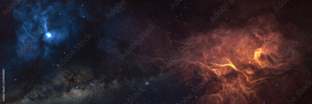 Wall mural beautiful space nebula with clouds and stars (science background banner)