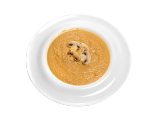 Mushroom cream soup isolated on white background.