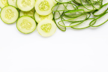 Aloe vera and cucumbers isolated on white.