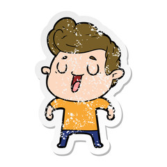 distressed sticker of a happy cartoon man