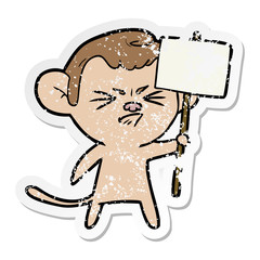 distressed sticker of a cartoon angry monkey