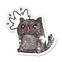 distressed sticker of a cartoon shocked cat