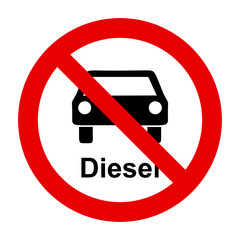 Diesel Auto und Verbotsschild