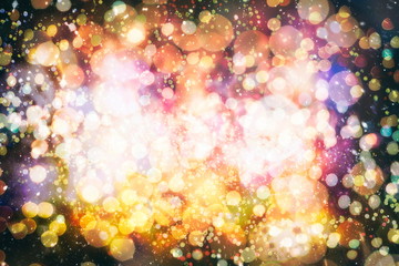 Abstract glitter lights and stars. Festive blue and white color sparkling vintage background