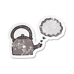 retro distressed sticker of a cartoon kettle