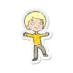 retro distressed sticker of a cartoon excited boy