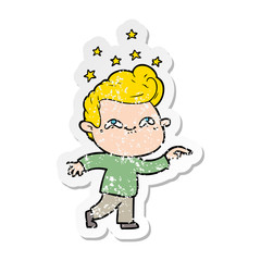 distressed sticker of a cartoon excited man