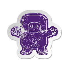 distressed old sticker of an alien in a suit