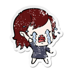 distressed sticker of a cartoon crying vampire girl