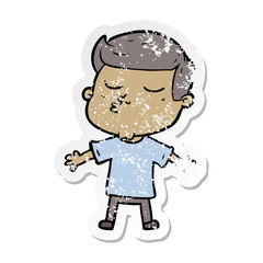 distressed sticker of a cartoon model guy pouting