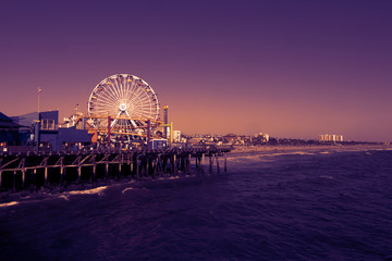 Santa Monica Pier, Riesenrad - obrazy, fototapety, plakaty