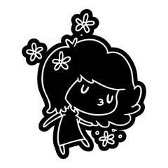 cartoon icon of a cute kawaii girl