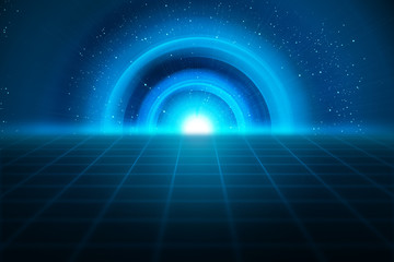 particle circle abstract ai tech neon glow wave futuristic network background illustration, system of gakaxy, light stream of data hologram