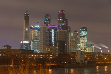 Fototapeta na wymiar Long exposure image of Moscow Business Skyscrapers