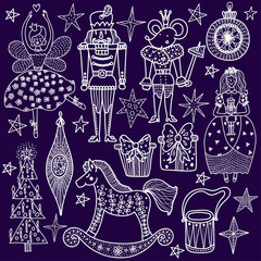 Christmas set the Nutcracker. Magic vector illustration.