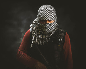 rebel militant terrorist guerrilla concept - obrazy, fototapety, plakaty