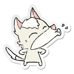 distressed sticker of a howling wolf cartoon