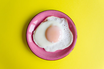 Fried egg on yellow background