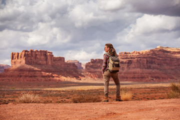 Hiker in Valley of Gods, USA