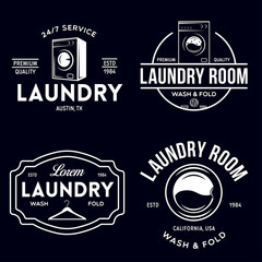 Set of labels or logos for laundry service. Vector emblems and design elements. Laundry logo and household wash templates and badges.