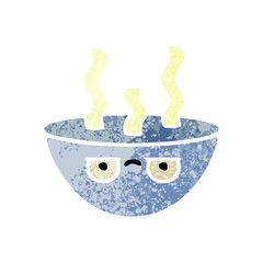 retro illustration style cartoon bowl of hot soup