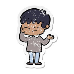 distressed sticker of a cartoon happy boy