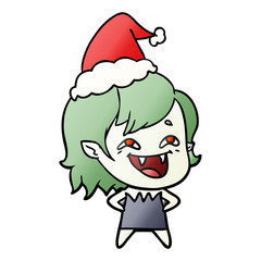 gradient cartoon of a laughing vampire girl wearing santa hat