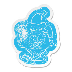 nervous dog cartoon distressed sticker of a wearing santa hat