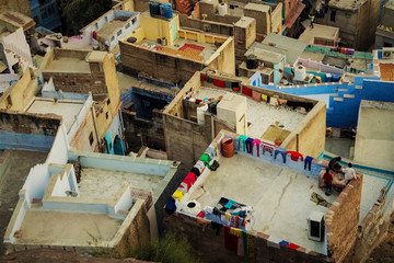 Unusual rooftops of the blue city Jodhpur. Rajasthan, India