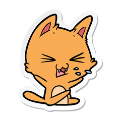 sticker of a cartoon cat hissing