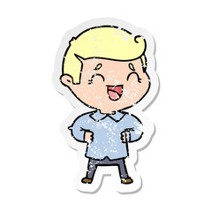 distressed sticker of a cartoon laughing man