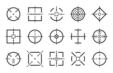Targets destination. Aim sniper shoot focus cursor bullseye mark targeting aiming sight center game dot pointer set