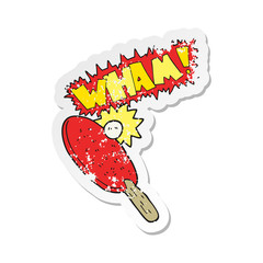 retro distressed sticker of a cartoon table tennis bat