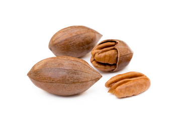Fresh pecan nuts isolated on a white background