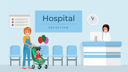 Hospital reception interior flat poster