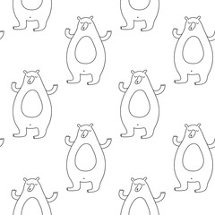 Cute cartoon bear pattern with hand drawn bears. Sweet vector black and white bear pattern. Seamless monochrome doodle bear pattern for textile, wallpapers, wrapping paper, cards and web.