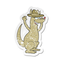 retro distressed sticker of a cartoon kangaroo